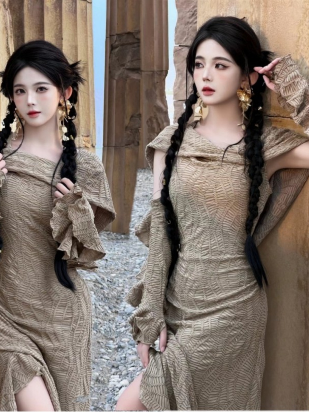 Ethnic Clothing & Online Fashion Store Khaadi Us - Desert Themed Long Dress Women's Fashion